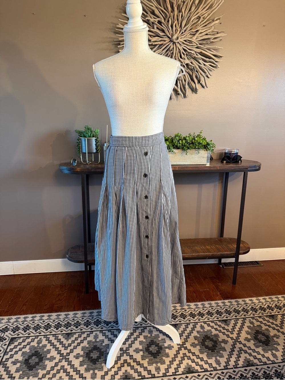 Free Assembly Gingham Black and White Maxi Skirt with Pockets NWT